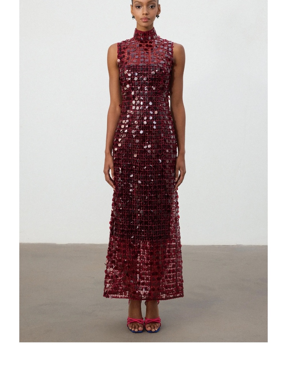NWT Sleeveless High-Neck Burgundy Sequin Maxi Dress (Never Worn!)